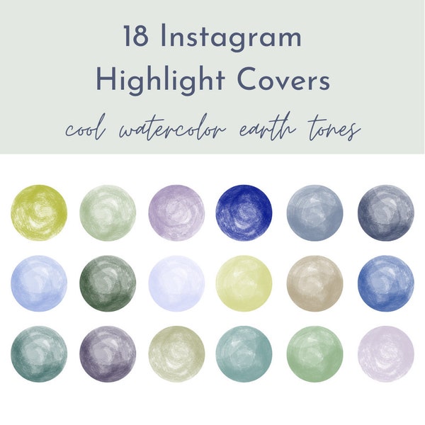 18 Cool Tone Watercolor Instagram Highlight Covers, Blue Green Story Covers for Instagram, Cool Earthy Instagram Story Icons