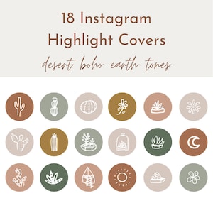 18 Earth Tone Desert Boho Instagram Highlight Covers, Neutral Story Covers for Instagram, Cactus Instagram Story Icons