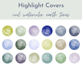 18 Cool Tone Watercolor Instagram Highlight Covers, Blue Green Story Covers for Instagram, Cool Earthy Instagram Story Icons