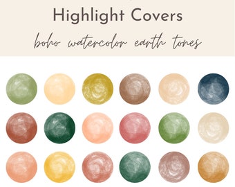 May include: Set of 18 watercolor Instagram highlight covers in earthy tones. The circles are in shades of green, brown, yellow, and peach.