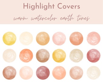 May include: 18 watercolor Instagram highlight covers in warm earth tones. The circles are various shades of yellow, orange, brown, pink, and red.