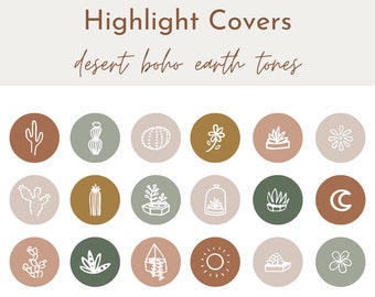 18 Earth Tone Desert Boho Instagram Highlight Covers, Neutral Story Covers for Instagram, Cactus Instagram Story Icons