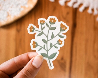 Fall Wildflower Sticker, Green and Yellow Flower Decal