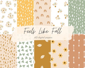 Fall Boho Scrapbooking Paper Printable, Autumn Decorative Craft Paper, Positive Patterns, Rainbow Digital Print