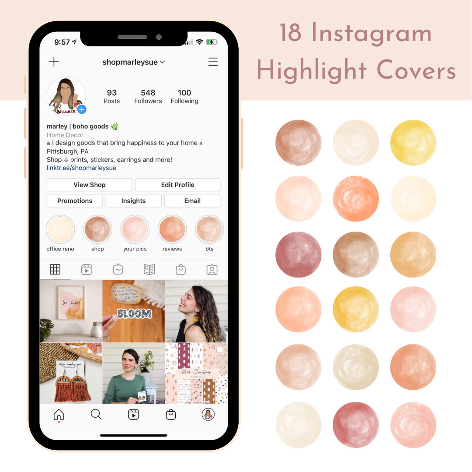 18 Earth Tone Watercolor Instagram Highlight Covers, Neutral Story ...