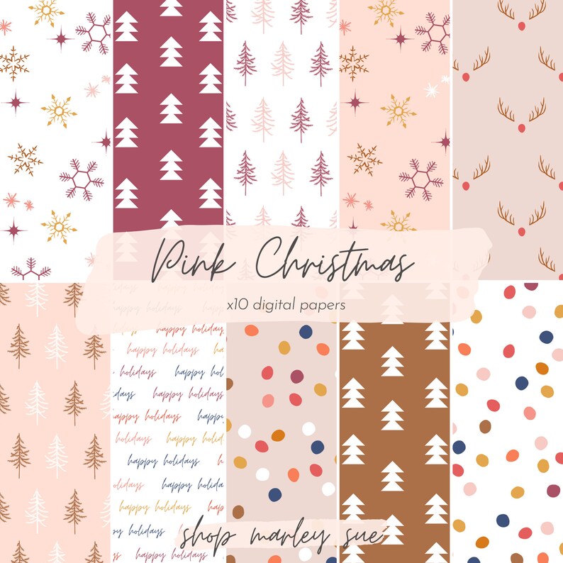 Pink Christmas Scrapbook Paper Printable Christmas Decorative - Etsy