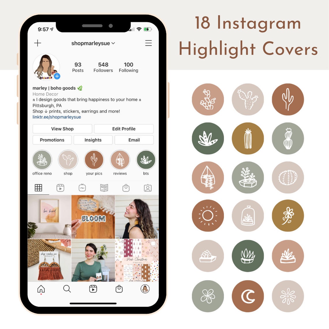 18 Earth Tone Desert Boho Instagram Highlight Covers, Neutral Story ...