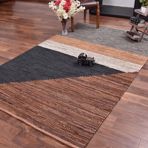 URBAN86 Carmen Leather Rug Brown Grey Area Rug  (July Special )