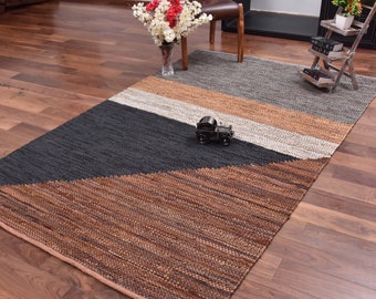 URBAN86 Carmen Leather Rug Brown Grey Area Rug  (July Special )