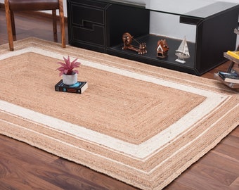 URBAN86 Maple Jute Rug 100% Jute Area Rug Bordered Pattern  (July Special )