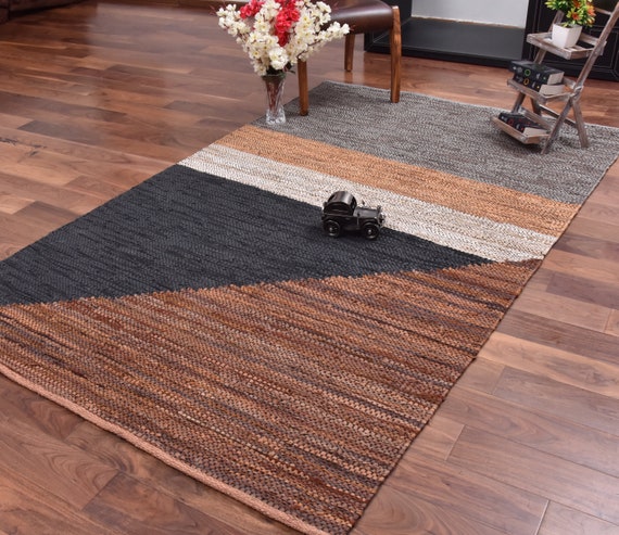 URBAN86 Carmen Leather Rug Brown Grey Area Rug  (July Special )