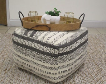 URBAN86 Vedanta Stripe Diamond Wool Cotton Blend Pouf  (4th July Sale )
