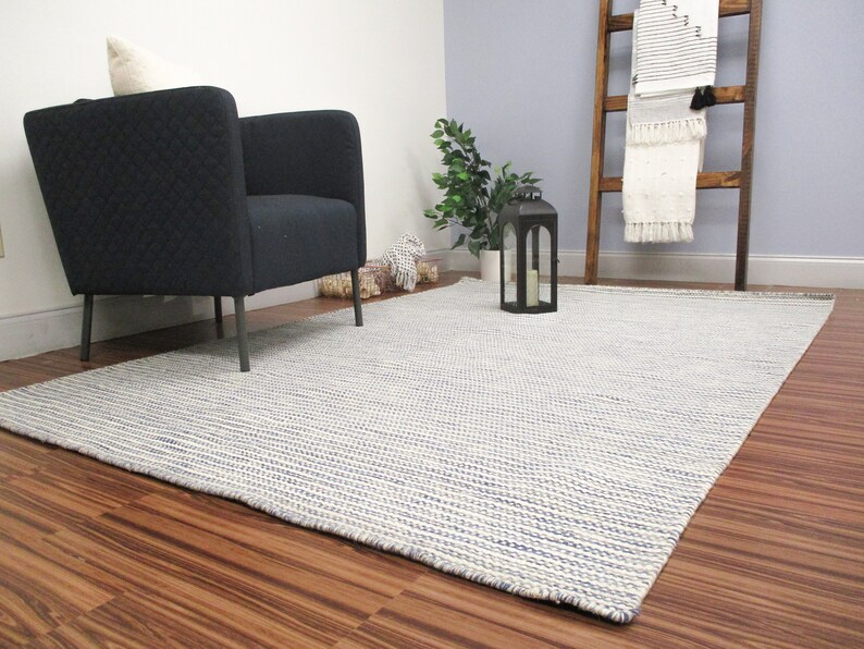 URBAN86 Touch The Sky Wool Rug Blue Wool Striped Area Rug Etsy
