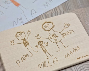 Brettchen Kinderkunstwerk - Kinderzeichnung, Weihnachtsgeschenk, Oma, Opa, Mama, Papa, Onkel, Tante, ...