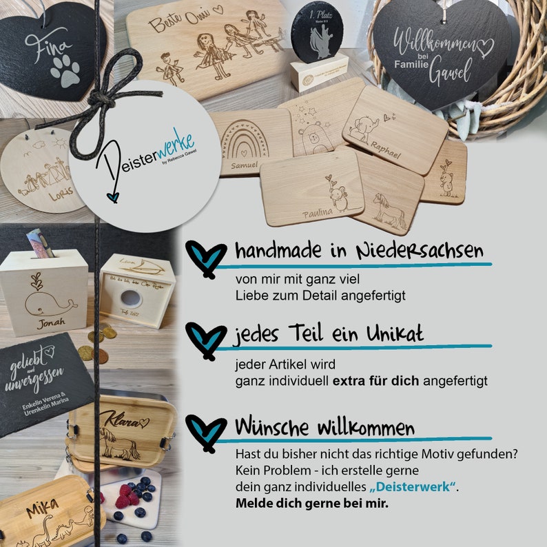 Vorstellung Deisterwerke, Handmade aus Niedersachsen, jedes Teil ein Unikat, Wünsche willkommen, alles nach Wunschdesign möglich, individuelle Gravur auf Holz und Schiefer, einzigartige und besondere Geschenkideen zu allen Anlässen