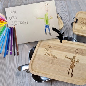 Brotdose Kinderkunstwerk - Kinderzeichnung, Geschenk Oma, Opa, Mama, Papa, Onkel, Tante, Muttertag, Vatertag, Erzieher/in, Lehrer/in