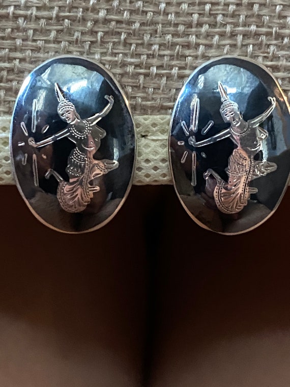 Vintage clip style Siam Silver Earrings