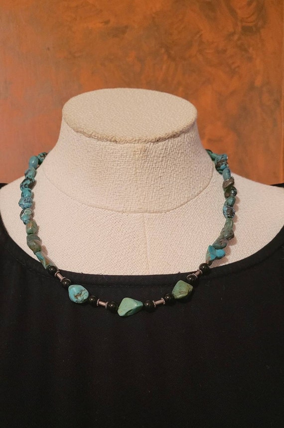 Modern Turquoise and Jet Black Beaded Necklace