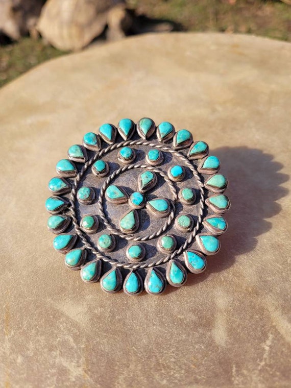 Vintage 41 Stone Turquoise Brooch - image 1