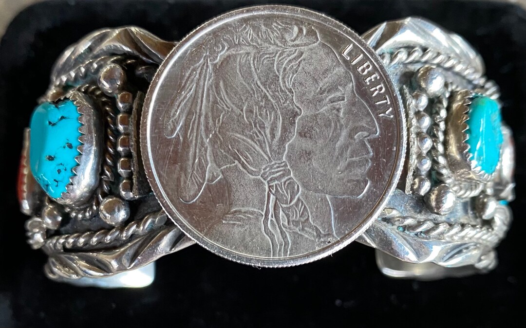 Vintage Navajo Sterling Silver Coral Turquoise Cuff Bracelet - Etsy