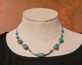 Modern Turquoise and Sterling Silver Necklace