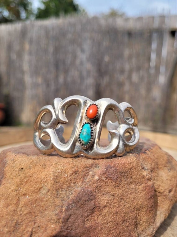 Vintage Coral and Turquoise Cuff