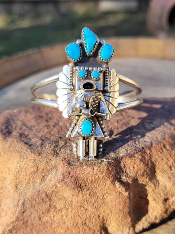 Rare Kachina Maiden Native American Zuni Turquoise Coral Sterling Silver Bracelet Rare Kachina Maiden Native American Zuni Turquoise Coral Sterling Silver Bracelet