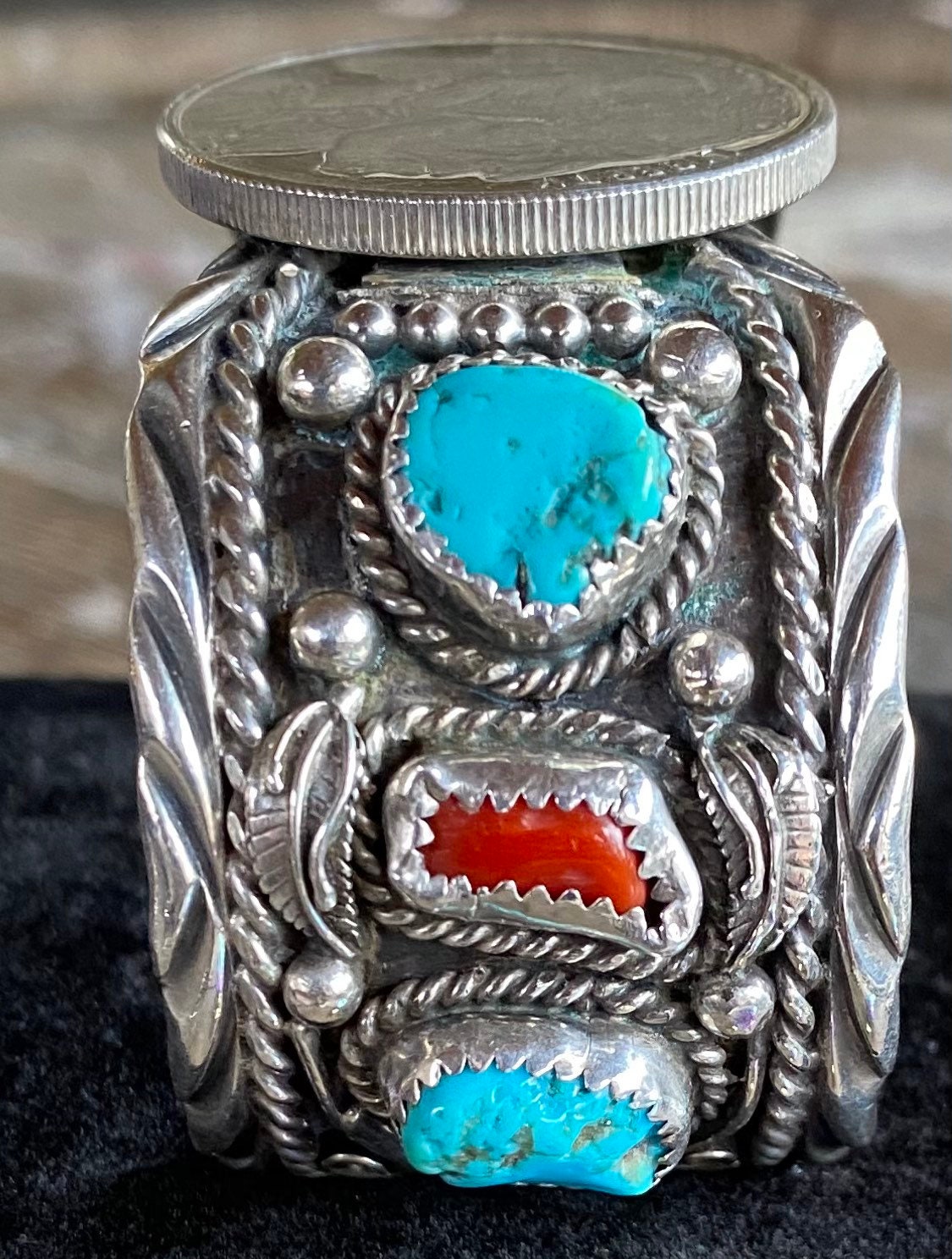 Vintage Navajo Sterling Silver Coral Turquoise Cuff Bracelet - Etsy