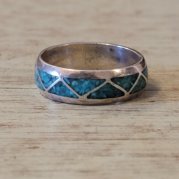 Vintage Turquoise Chip Inlay Ring - image 4