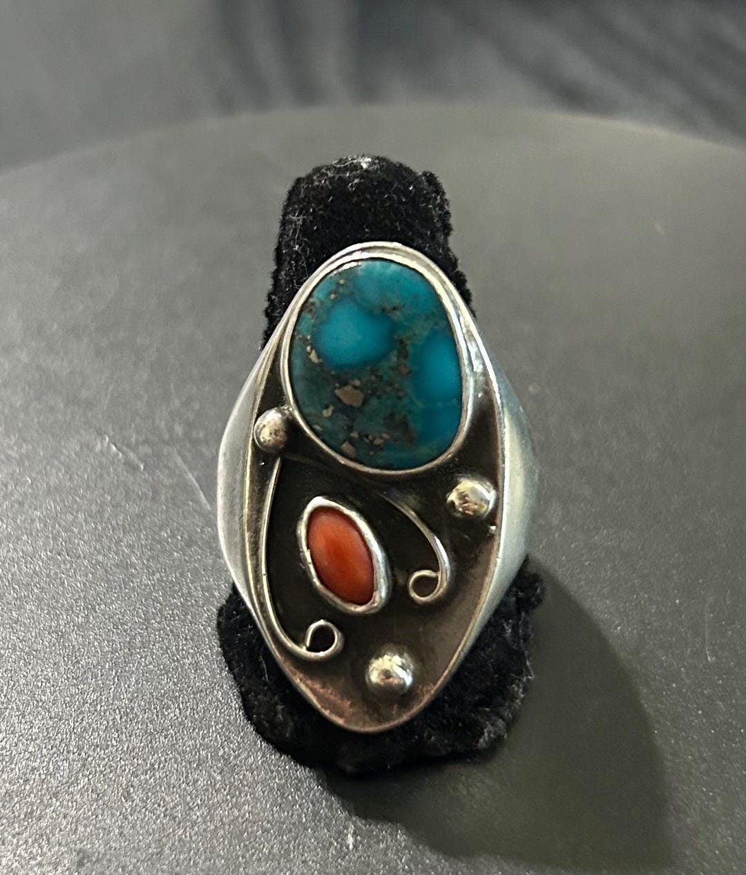 Vintage Navajo Turquoise and Coral Ring - Etsy
