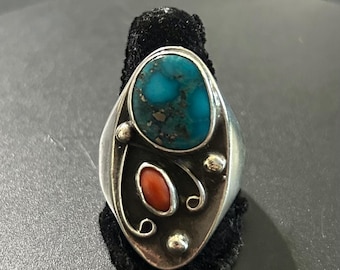 Vintage Navajo-ring turkoois en koraal