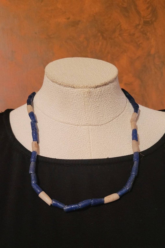 Blue and White Beaded Necklace