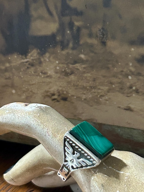 Vintage Thunderbird and Malachite Ring - image 1
