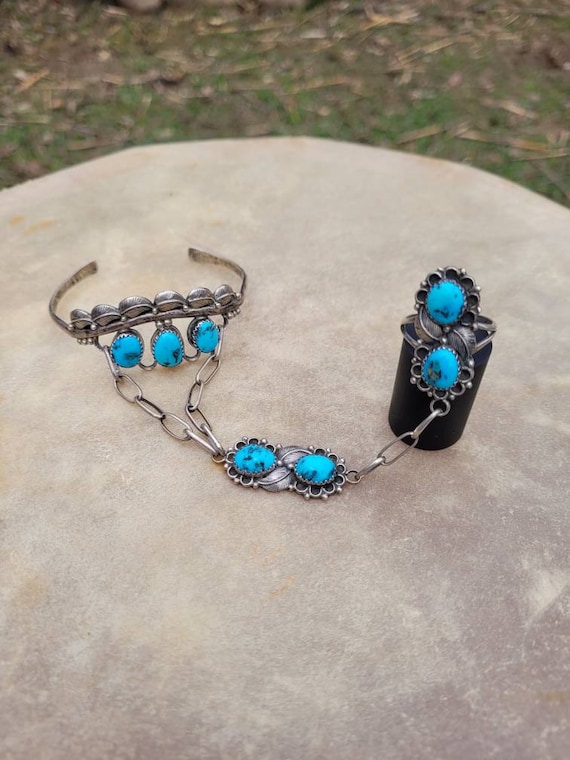 Impressive Vintage Native American Navajo Morenci Turquoise Coral Sterling Silver Slave Bracelet Impressive Vintage Native American Navajo Morenci Turquoise Coral Sterling Silver Slave Bracelet