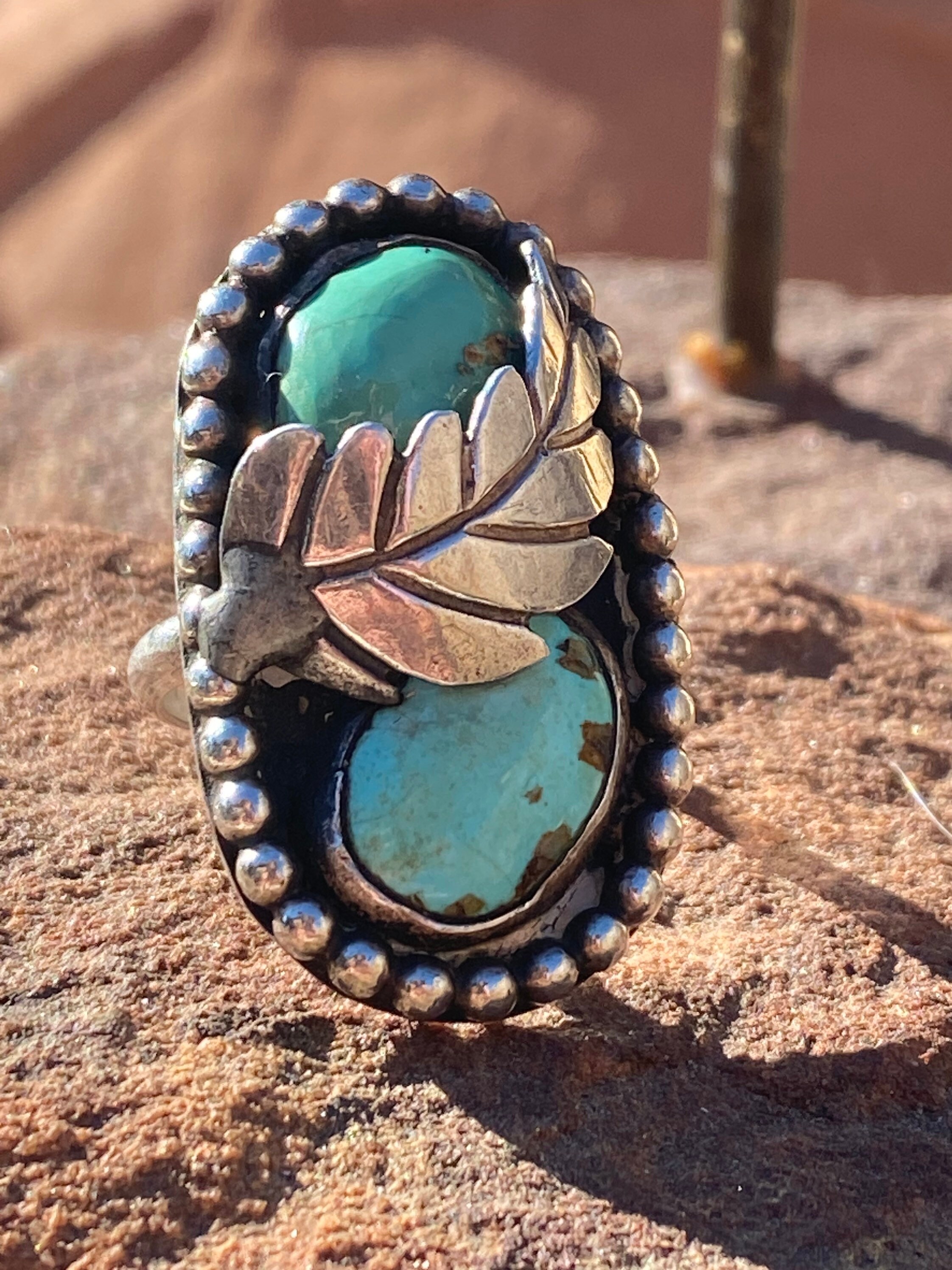 Vintage Navajo Turquoise Sterling Silver Ring, Size 7 - Etsy