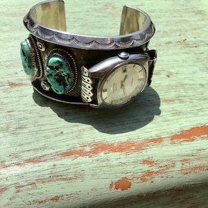 Vintage Navajo Hallmark J.W.C. Turquoise Watch Cuff Men’s
