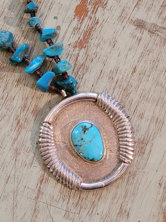 Single Strand Kingman Turquoise with Round Pendant