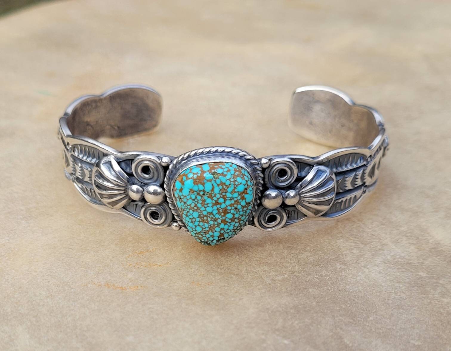 Real And Authentic Domed #8 Turquoise Modernistic Navajo Native American Jewelry Silver Bracelet Real And Authentic Domed #8 Turquoise Modernistic Navajo Native American Jewelry Silver Bracelet