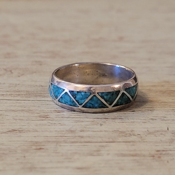 Vintage Turquoise Chip Inlay Ring - image 1