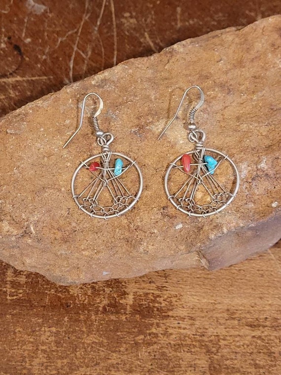 Vintage Turquoise and Coral Tipi Earrings - image 1