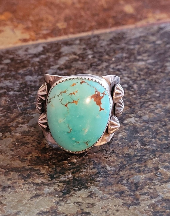 Sky Blue Intricate San Felipe Turquoise Sterling Silver Inlay Ring Sky Blue Intricate San Felipe Turquoise Sterling Silver Inlay Ring