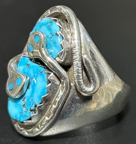 Heavy Vintage Turquoise and Sterling Silver Snake… - image 2