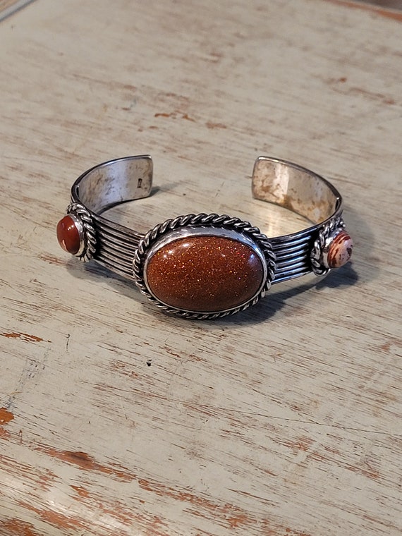 Silver and Goldstone Cuff Bracelet