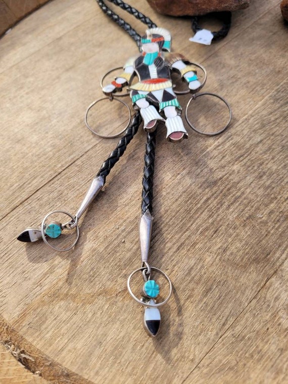 Multi Stone Inlay Indian Bolo Tie - image 2