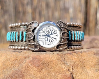 Turquoise & Sterling Silver 925 Watch Tips, Signed 925 Sterling Silver Turquoise Watch Tips Set Inlay  main image 2