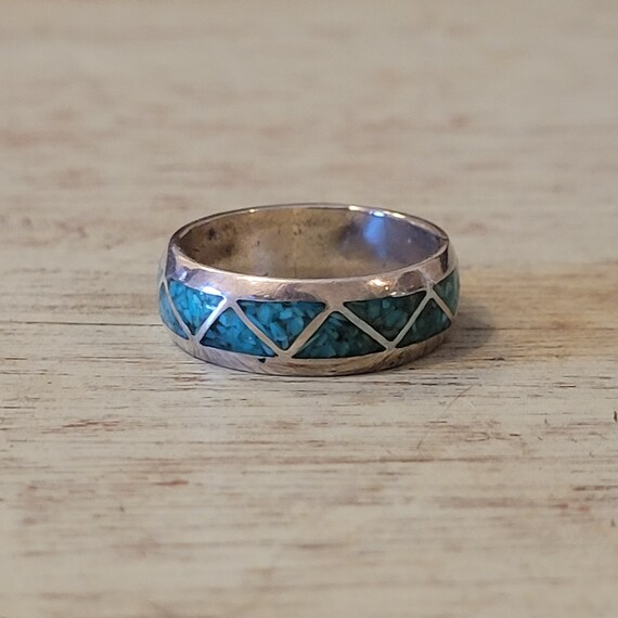 Vintage Turquoise Chip Inlay Ring - image 3