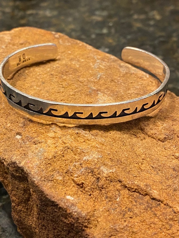 Navajo Hand Stamped Sterling Silver Stacker Cuff