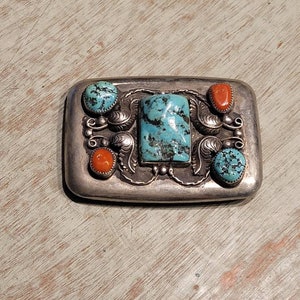 Coral and Turquoise Belt Buckle