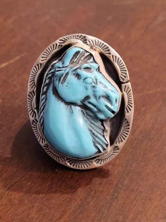 Custom made hand carved horse head  in turquoise r
