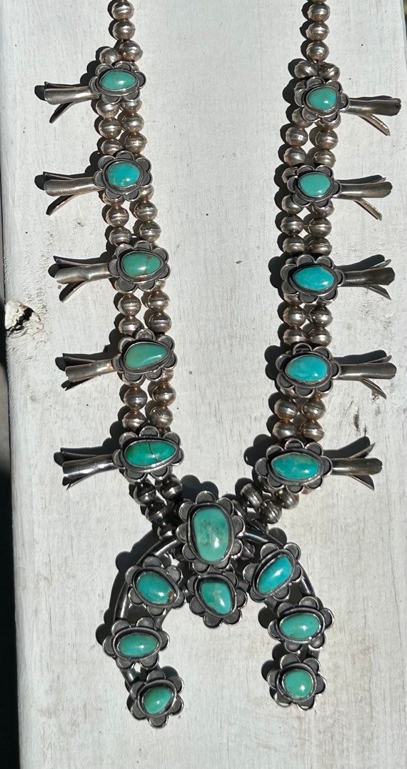 Vintage Handmade Navajo Squash Blossom Necklace